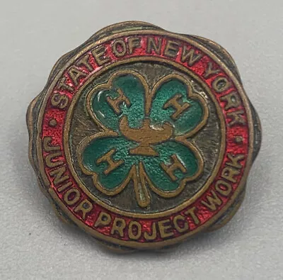 Vintage State Of New York Junior Project Work Enamel Pin 4 H Club Clover Award • $17.95