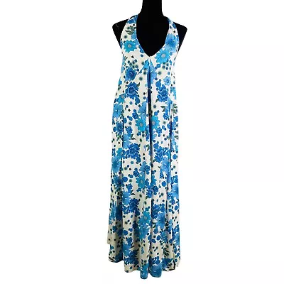 Aakaa Leah Halter Dress Blue Floral Maxi Dress Size Medium • $17.50