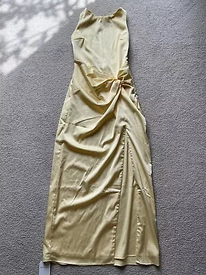 Abercrombie & Fitch Draped Wrap Skirt Maxi Dress Satin Sleeveless Slit Yellow S • $199