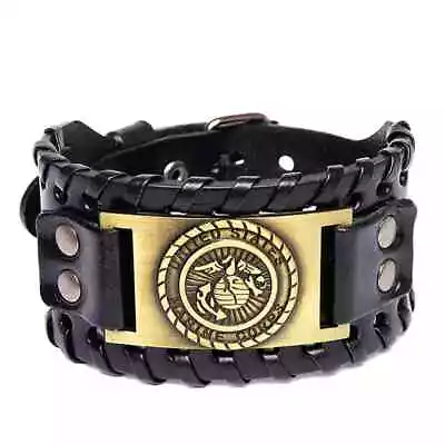 New 1pc Explosive Alloy Marine Corps Wide Leather Bracelet VikingAncient Bronze • $17.95