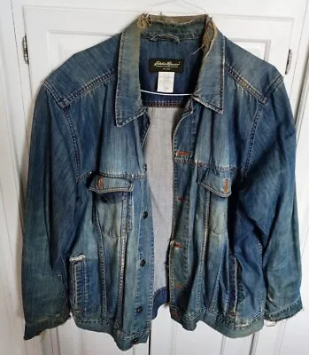 Vintage Mens Eddie Bauer Large Blue Denim Jacket Timeless Classic • $44.99