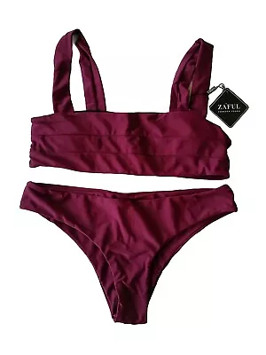 ZAFUL Bikini Swimsuit Womens Junior Size Large 2 Pc Forever Young Purple Wine • $23.99