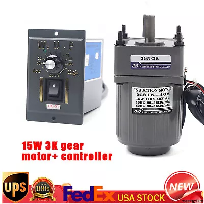 AC 110V 450RPM Gear Motor Electric Motor Variable Reducer Speed Controller 1:3 • $62.71