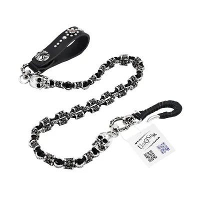 Cross Skull Charms Braided Leather Wallet Chain Biker Punk Key Chain With Hook • $45.99