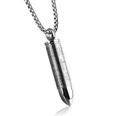 $7.35 • Buy Men Cross Pendant Necklace Plated Stainless Steel Lord's Prayer Bullet Chain US