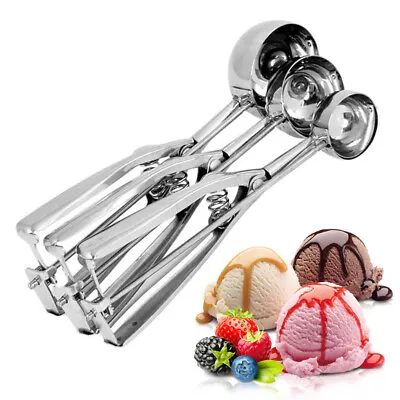 3x Ice Cream Scoop Stainless Steel With Trigger For Fruit Ice Cream Mashed Food • £12.95