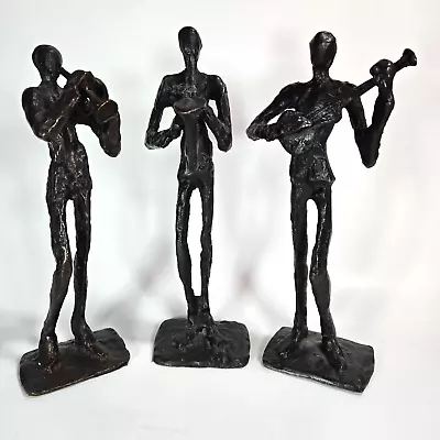 3 Bronze Jazz Musicians Bronze Sculpture MCM Brutalist Trumpet Saxophone Guitar • $100