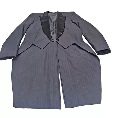 Vtg PIERRE CARDIN Tuxedo Tails Jacket Men's Stripe 39 Reg Gray Black Satin Trim • $59.88