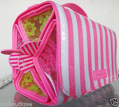 1 Victorias Secret Pink Jelly Lace Sequin Stripe Beauty Accessories Makeup Bag • $59.99