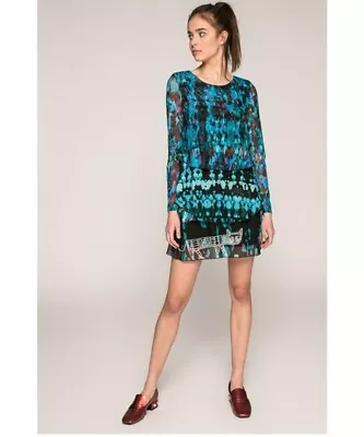 Desigual Womens Size L Tona Blue Multicoloured Layered Patterned Mini Dress • $75