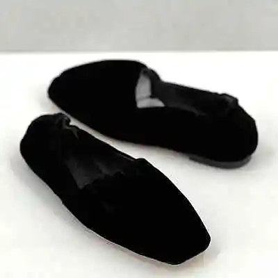 $97.95 • Buy STAUD Shoes Womens 37 Black Velvet Tuli Slip On Ballet Flat Scrunch Square Toe