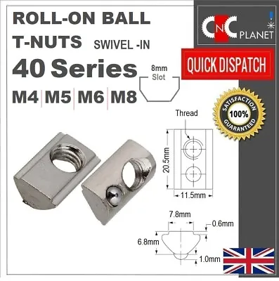T Nut M4 M5 M6 M8 Roll In Ball Spring Slide Aluminum Extrusion 40 Series Profile • £2.49