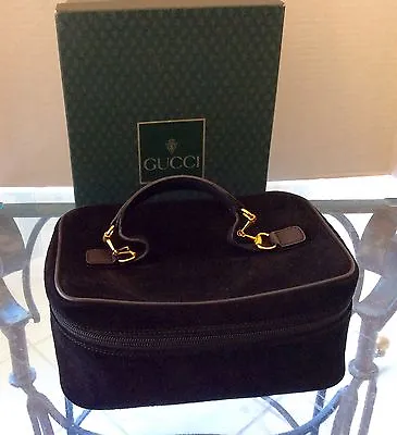 $375 • Buy GUCCI Cosmetic Case Iconic Suede/PVC/Leather Trim AUTH VG Rare Collectors Issue 