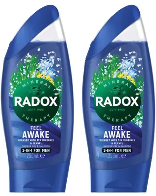 RADOX Therapy Revived Feel Awake 2 In 1 Shower Gel And Shampoo For Men 250ml X 2 • £7.39