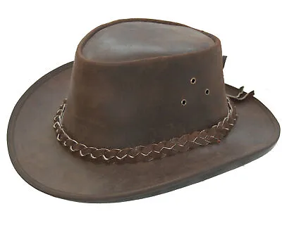£13.94 • Buy Leather Cowboy Western Aussie Style Bush Hat Brown Pulup Distressed 