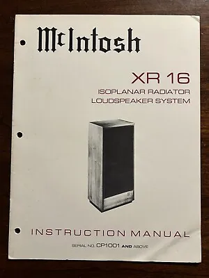 McIntosh XR16 Isoplanar Radiator Loudspeaker System Instruction Manual Original • $14.99