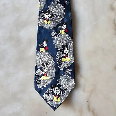 Disney Cervantes Necktie Men's Blue Paisley Mickey Mouse Short Wide Silk Tie • $11.99