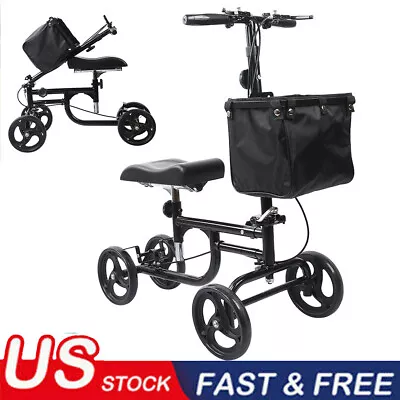 Foldable Adjustable Medical Steerable Knee Walker Scooter Crutch Alternative USA • $99.95