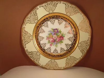 Vintage Royal Crown China 22K Gold Decorative Cabinet Dinner Plate Flowers Roses • £28.49