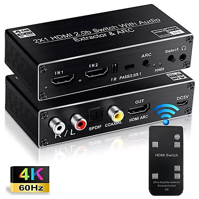 HDMI Audio Extractor Splitter 4K 2 In 1 Out HDMI ARC Audio Switcher Selector • $41.68