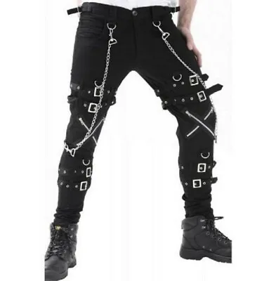 Gothic BONDAGE ROCK Black Punk Buckle Zips Chain Strap Trousers EMO/ PANTS • $79.85