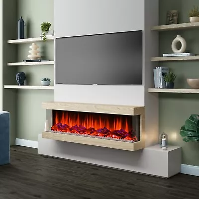 GRADE A1 - 51 Inch Wood Effect Wall Mounted Electric Fire With LED Lig A1/AGL050 • £277.97