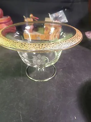 Etched Cut Gold Trim Footed 4-1/4  Bowl/Compote Unknown • $14.99