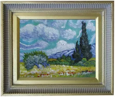 Framed Van Gogh Field W/Cypress Repro Quality Hand Painted Oil Painting 8x10in • $126.95