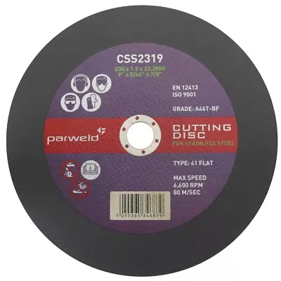 (9 ) 230mm X 1.9mm Parweld Thin Stainless Steel Metal Cutting Discs (PACK OF 50) • £73.99