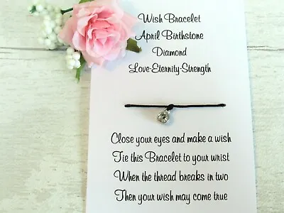 £3.45 • Buy April Diamond Birthstone Wish Bracelet Friendship Birthday Gift Card Eternity