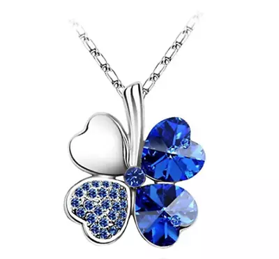 Four Leaf Clover Necklace With Swarovski Crystals Rhodium Plated  • $6.99