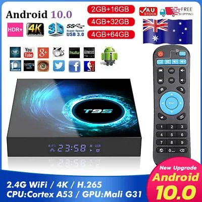 $54.93 • Buy T95 Android 10.0 TV Box 4GB+16/32/64GB Quad Core HD 6K HDMI WIFI Media Player AU