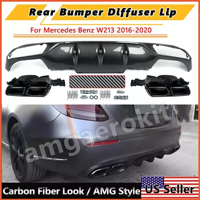 AMG Carbon Look For Mercedes W213 E200 E250 E300 16-20 Rear Diffuser W/ Tailpipe • $219