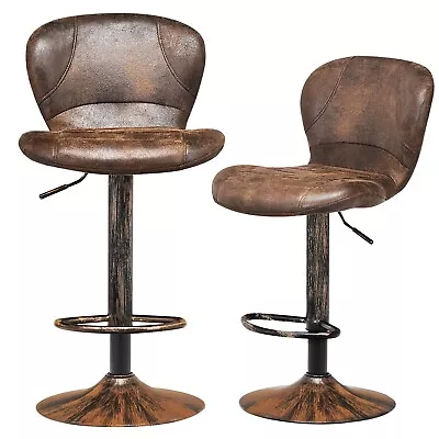 Set Of 2 Bar Stools Adjustable Swivel Leather Pub Chair Kitchen Dining Chairs • £99.95