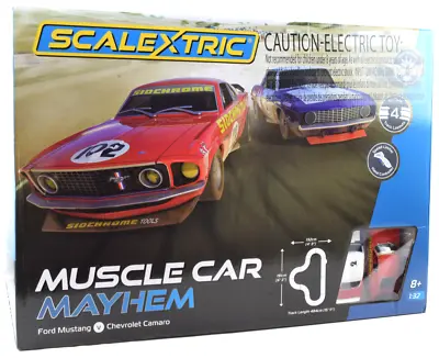 Scalextric Muscle Car Mayhem - Mustang / Camaro 1:32 Slot Car Race Set C1449T • $179.99