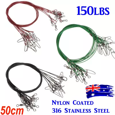 $9.95 • Buy WIRE TRACE LEADER 50cm STAINLESS STEEL RATED 150LBS NYLON COATED FISHING TACKLE
