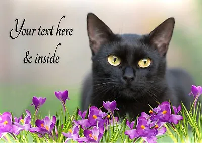 Personalised Black Cat Mothers Day Easter Birthday Etc Card + Insert - A5 Size • £3.99