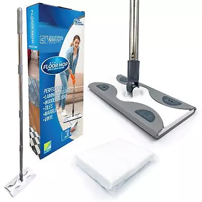 Floor Mop With Wipes Flat Wood Tile Laminate Duster Cleaner Sweeper Dry Wipe • £12.99