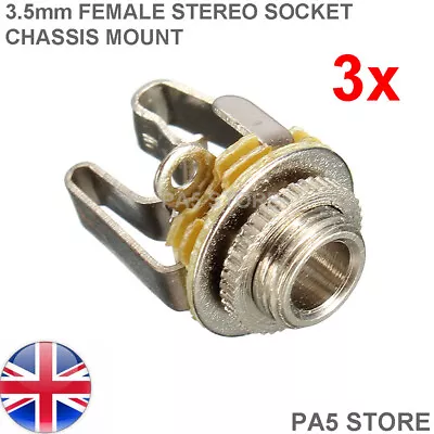 3x 3.5mm Female Sockets Chassis Panel Mount Jack - Stereo - High Quality (3pcs) • £3.49