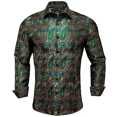 Mens Silk Shirt Long Sleeve Tops Casual Button Down Fashion Slim Shirts S M L XL • £19.99