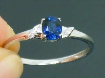 9ct Gold Sapphire & Diamond Hallmarked Ring Size L • $132.21