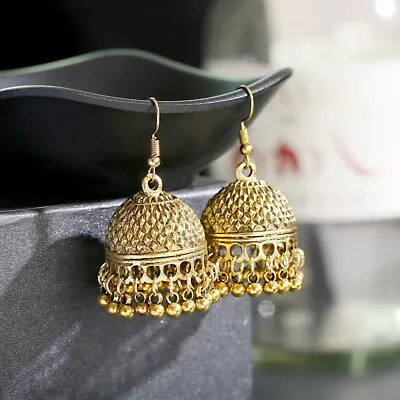 Ethnic Indian Womens Gold Silver Beads Tassel Jhumka Drop Earrings Gypsy Jewelry • $6.59