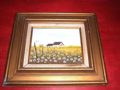 Vintage Oil Painting On Stretched Canvas Pastoral Naive Signed Framed 16x18 • $60