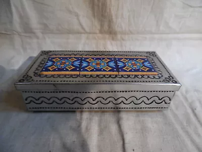 Trinket Box Tin With Tiles Mexican Folk Art • $20