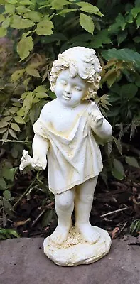 Large Cherub Garden Ornament Figure Aged Antique White Finish Little Boy DS5446 • £16.95