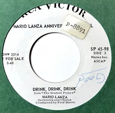 Mario Lanza Drink Drink / One Alone DJ EX To NM Tenor 45 7  Vinyl Xx Coupons! • $2.25