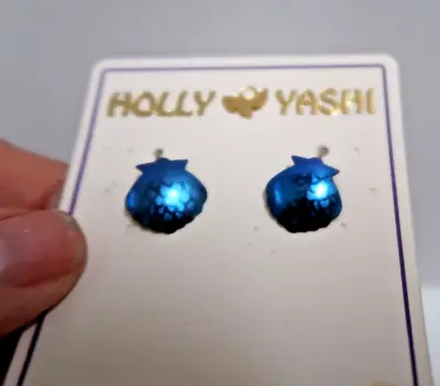 NOS Holly Yashi Niobium Blue Seashell Hook Earrings W/Scallops • $45.99