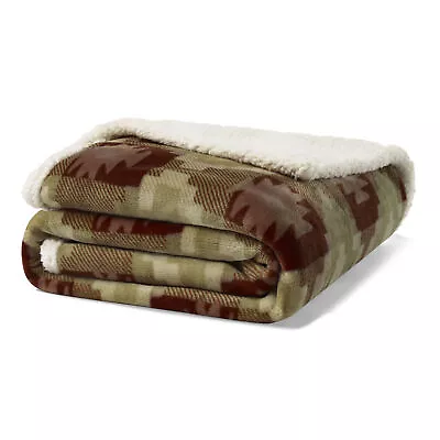 Eddie Bauer Copper Creek Plush-Fleece Brown Throw Blanket-50X60 • $9.99