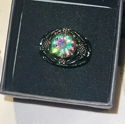 Mystic Topaz  Women’s Blk Titanium Over 925  Ring Size 7.5 Valentines Gorgeous! • $65