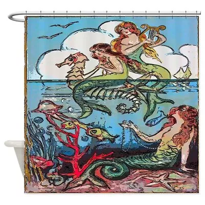 CafePress Vintage Mermaids Seashorse Fish Shower Curtain (1302927184) • $73.99